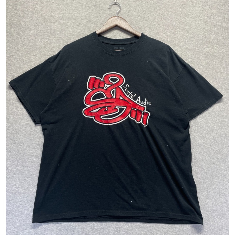 Gildan DryBlend T Shirt Mens XL Black Graphic Print Social Audio Graffiti Logo
